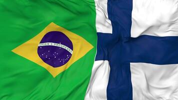 Brazil and Finland Flags Together Seamless Looping Background, Looped Bump Texture Cloth Waving Slow Motion, 3D Rendering video