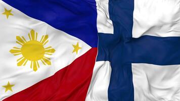 Philippines and Finland Flags Together Seamless Looping Background, Looped Bump Texture Cloth Waving Slow Motion, 3D Rendering video