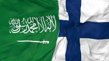 ksa, Royaume de saoudien Saoudite et Finlande drapeaux ensemble sans couture boucle arrière-plan, en boucle bosse texture tissu agitant lent mouvement, 3d le rendu video