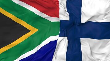 South Africa and Finland Flags Together Seamless Looping Background, Looped Bump Texture Cloth Waving Slow Motion, 3D Rendering video