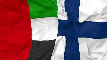 United Arab Emirates and Finland Flags Together Seamless Looping Background, Looped Bump Texture Cloth Waving Slow Motion, 3D Rendering video