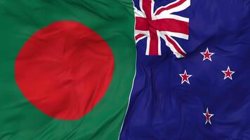 Bangladesh and New Zealand Flags Together Seamless Looping Background, Looped Bump Texture Cloth Waving Slow Motion, 3D Rendering video