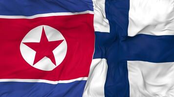 North Korea and Finland Flags Together Seamless Looping Background, Looped Bump Texture Cloth Waving Slow Motion, 3D Rendering video