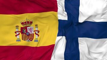 Spain and Finland Flags Together Seamless Looping Background, Looped Bump Texture Cloth Waving Slow Motion, 3D Rendering video