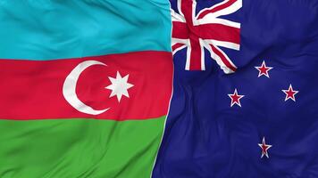 Azerbaijan and New Zealand Flags Together Seamless Looping Background, Looped Bump Texture Cloth Waving Slow Motion, 3D Rendering video