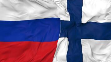 Russia and Finland Flags Together Seamless Looping Background, Looped Bump Texture Cloth Waving Slow Motion, 3D Rendering video