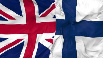 United Kingdom and Finland Flags Together Seamless Looping Background, Looped Bump Texture Cloth Waving Slow Motion, 3D Rendering video