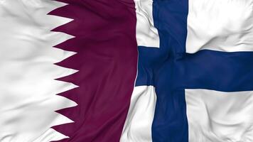 Qatar and Finland Flags Together Seamless Looping Background, Looped Bump Texture Cloth Waving Slow Motion, 3D Rendering video