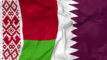 Qatar and Belarus Flags Together Seamless Looping Background, Looped Bump Texture Cloth Waving Slow Motion, 3D Rendering video