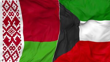 Kuwait and Belarus Flags Together Seamless Looping Background, Looped Bump Texture Cloth Waving Slow Motion, 3D Rendering video
