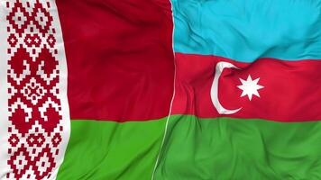 Azerbaijão e bielorrússia bandeiras juntos desatado looping fundo, em loop colisão textura pano acenando lento movimento, 3d Renderização video