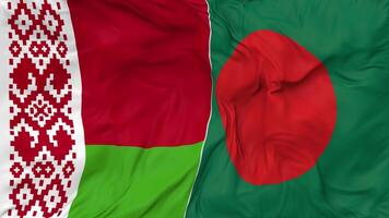 bangladesh e bielorussia bandiere insieme senza soluzione di continuità looping sfondo, loop urto struttura stoffa agitando lento movimento, 3d interpretazione video