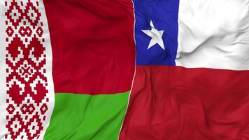 Chile and Belarus Flags Together Seamless Looping Background, Looped Bump Texture Cloth Waving Slow Motion, 3D Rendering video