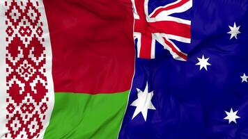 Australia and Belarus Flags Together Seamless Looping Background, Looped Bump Texture Cloth Waving Slow Motion, 3D Rendering video