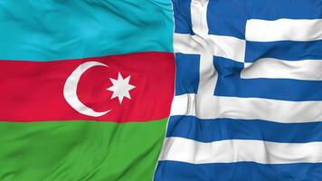 Azerbaijan and Greece Flags Together Seamless Looping Background, Looped Bump Texture Cloth Waving Slow Motion, 3D Rendering video