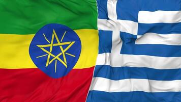 Ethiopia and Greece Flags Together Seamless Looping Background, Looped Bump Texture Cloth Waving Slow Motion, 3D Rendering video