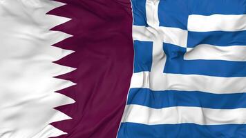 Qatar and Greece Flags Together Seamless Looping Background, Looped Bump Texture Cloth Waving Slow Motion, 3D Rendering video