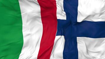 Italy and Finland Flags Together Seamless Looping Background, Looped Bump Texture Cloth Waving Slow Motion, 3D Rendering video