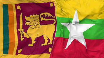 sri lanka e Myanmar, birmania bandiere insieme senza soluzione di continuità looping sfondo, loop urto struttura stoffa agitando lento movimento, 3d interpretazione video