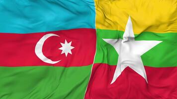 Azerbaijan and Myanmar, Burma Flags Together Seamless Looping Background, Looped Bump Texture Cloth Waving Slow Motion, 3D Rendering video