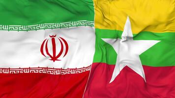 Iran and Myanmar, Burma Flags Together Seamless Looping Background, Looped Bump Texture Cloth Waving Slow Motion, 3D Rendering video