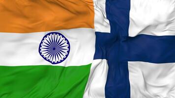 India and Finland Flags Together Seamless Looping Background, Looped Bump Texture Cloth Waving Slow Motion, 3D Rendering video