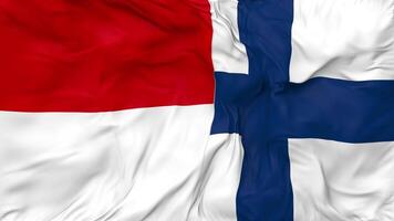 Indonesia and Finland Flags Together Seamless Looping Background, Looped Bump Texture Cloth Waving Slow Motion, 3D Rendering video