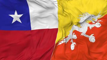 Chile and Bhutan Flags Together Seamless Looping Background, Looped Bump Texture Cloth Waving Slow Motion, 3D Rendering video