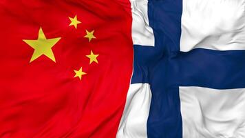 China and Finland Flags Together Seamless Looping Background, Looped Bump Texture Cloth Waving Slow Motion, 3D Rendering video