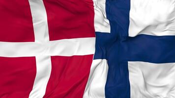 Denmark and Finland Flags Together Seamless Looping Background, Looped Bump Texture Cloth Waving Slow Motion, 3D Rendering video