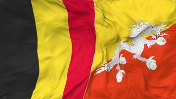 Belgium and Bhutan Flags Together Seamless Looping Background, Looped Bump Texture Cloth Waving Slow Motion, 3D Rendering video