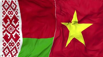 Vietnam and Belarus Flags Together Seamless Looping Background, Looped Bump Texture Cloth Waving Slow Motion, 3D Rendering video