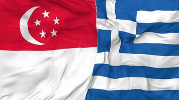 Singapore and Greece Flags Together Seamless Looping Background, Looped Bump Texture Cloth Waving Slow Motion, 3D Rendering video