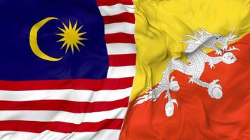 Malaysia and Bhutan Flags Together Seamless Looping Background, Looped Bump Texture Cloth Waving Slow Motion, 3D Rendering video