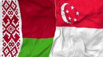 Singapore and Belarus Flags Together Seamless Looping Background, Looped Bump Texture Cloth Waving Slow Motion, 3D Rendering video