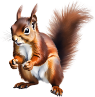 AI generated Red Squirrel. Close-up watercolor of Red Squirrel. png