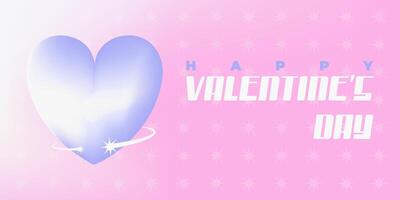 Happy Valentine's Day background, banner, poster, greeting, card. Trendy y2k style vector illustration with gradient, aura heart, shapes and typography.