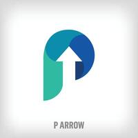 Arrow sign logo inside natural letter P. Unique creative letters and colors. Environmental and company logo template. vector. vector