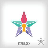 Creative star lock logo. Unique color transitions. geometric star and keyhole combination logo template. vector