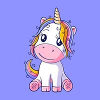 linda unicornio sentado solo sin amigos vector