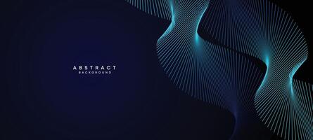 Abstract Dark Blue Waving circles lines Technology Background. Modern Navy Blue gradient with glowing lines shiny geometric shape and diagonal, for brochure, cover, poster, banner, website, header vector