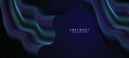 Abstract Dark Navy Blue Waving circles lines Technology Background. Modern Holo gradient with glowing lines shiny geometric shape and diagonal, for brochure, cover, poster, banner, website, header vector