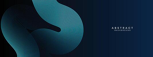 Abstract Dark Navy Blue Waving circles lines Technology Background. Modern Blue gradient with glowing lines shiny geometric shape and diagonal, for brochure, cover, poster, banner, website, header vector