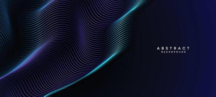 Abstract Dark Navy Blue Waving circles lines Technology Background. Modern Holo gradient with glowing lines shiny geometric shape and diagonal, for brochure, cover, poster, banner, website, header vector