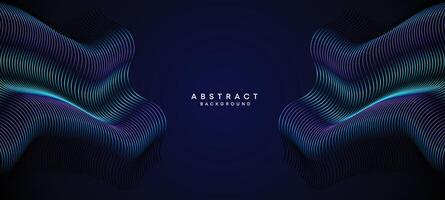 Abstract Dark Navy Blue Waving circles lines Technology Background. Modern Holo gradient with glowing lines shiny geometric shape and diagonal, for brochure, cover, poster, banner, website, header vector