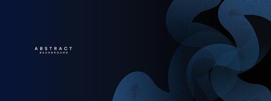 Abstract Dark Navy Blue Waving circles lines Technology Background. Modern Blue gradient with glowing lines shiny geometric shape and diagonal, for brochure, cover, poster, banner, website, header vector