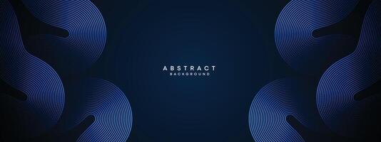 Abstract Dark Navy Blue Waving circles lines Technology Background. Modern Blue gradient with glowing lines shiny geometric shape and diagonal, for brochure, cover, poster, banner, website, header vector