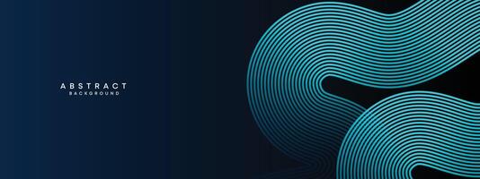 Abstract Dark Navy Blue Waving circles lines Technology Background. Modern Blue gradient with glowing lines shiny geometric shape and diagonal, for brochure, cover, poster, banner, website, header vector