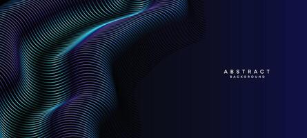 Abstract Dark Navy Blue Waving circles lines Technology Background. Modern Holo gradient with glowing lines shiny geometric shape and diagonal, for brochure, cover, poster, banner, website, header vector