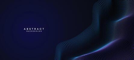 Abstract Dark Navy Blue Waving circles lines Technology Background. Modern Holo gradient with glowing lines shiny geometric shape and diagonal, for brochure, cover, poster, banner, website, header vector